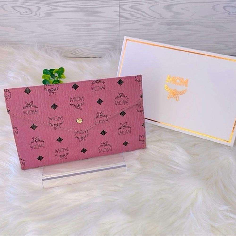 MCM Pink Monogram Envelope Clutch